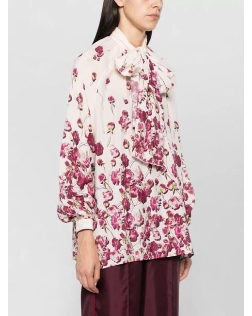 F.R.S For Restless Sleepers Pink Silk Blend Shirt Floral Print Bow Tie