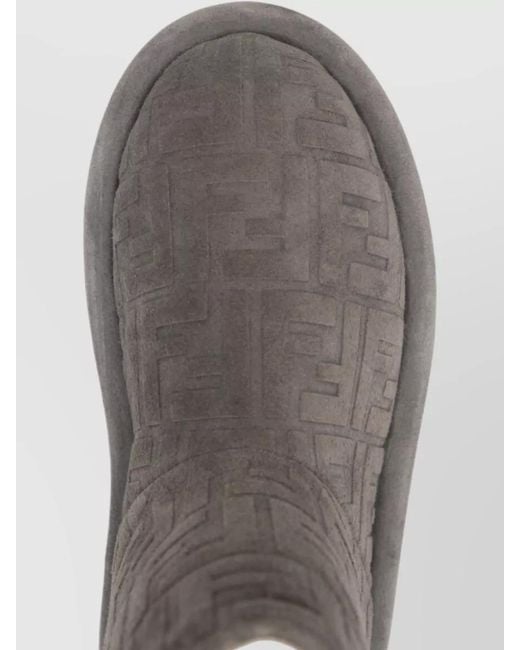 Fendi Gray Leather Embossed Ankle Boots