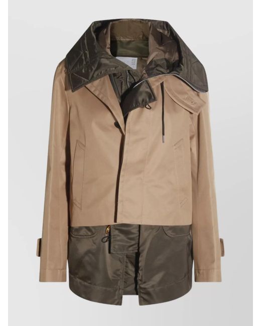 Sacai Brown Hooded Quilted Front Pockets Jacket