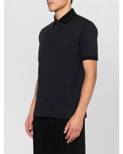 Emporio Armani Black Textured Cotton Polo Shirt for men