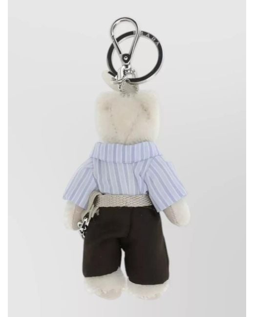 Prada White Teddy Charm Keychain Belt Detail Striped for men