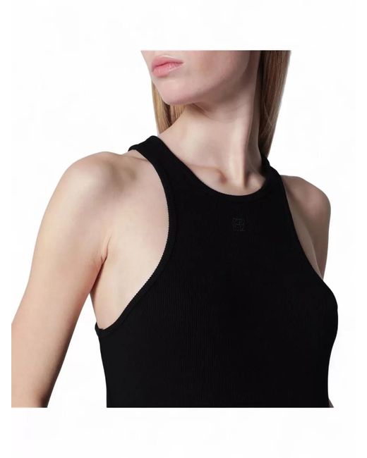 Anine Bing Black Ribbed Mini Dress Round Neckline Sleeveless