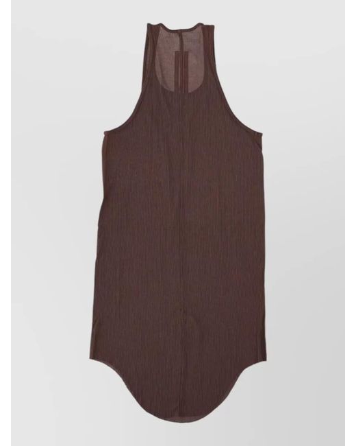 Rick Owens Brown Ribbed Sleeveless Lounge Top Back Opening