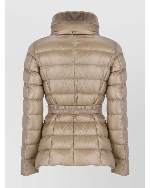 Herno Natural Padded Quilted Down Jacket With Fur Trim