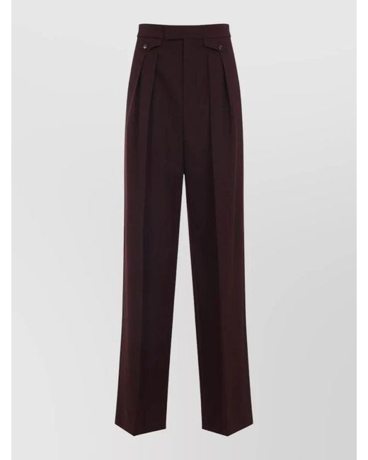 Chloé Purple Virgin Wool High-Rise Pleated Wide-Leg Trousers