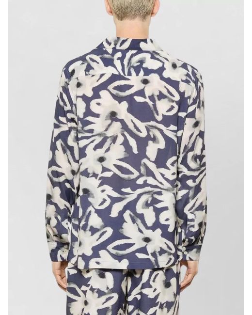 Laneus Blue Relaxed Fit Shirt Printed Collar Pocket for men