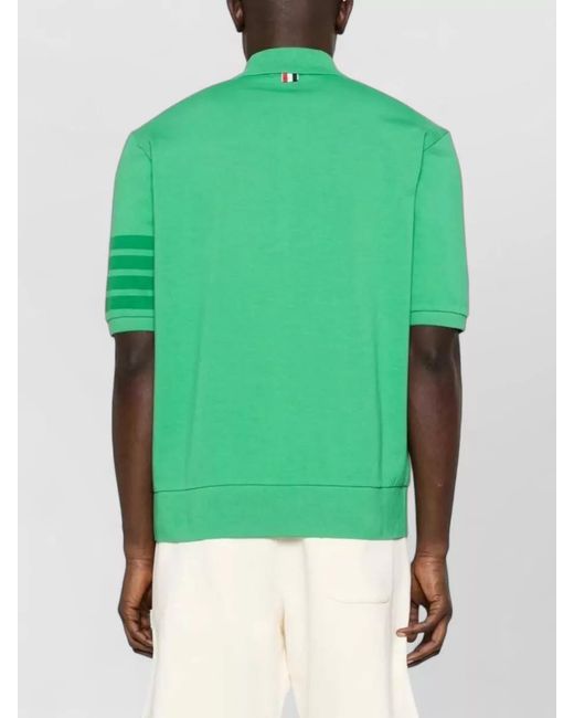 Thom Browne Green Ribbed Short-Sleeve Polo Shirt for men