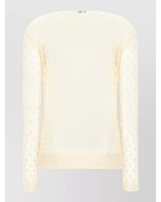 Dries Van Noten Natural Knit Top Long Sleeves Round Neck Buttons