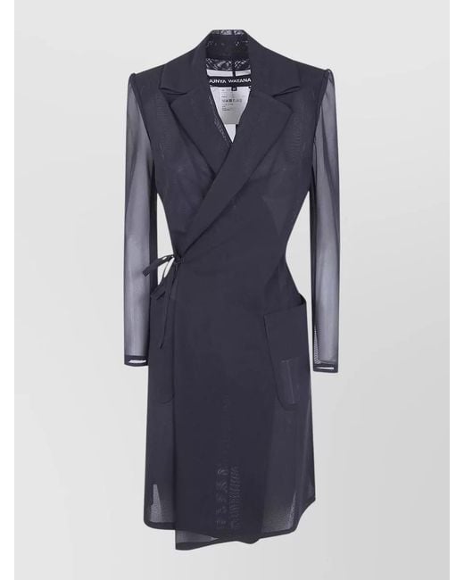 Junya Watanabe Blue Long Doublebreasted Coat Lapel Collar Belt
