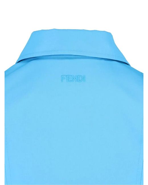 Fendi Blue Long Sleeve Collared Knee Length Jacket