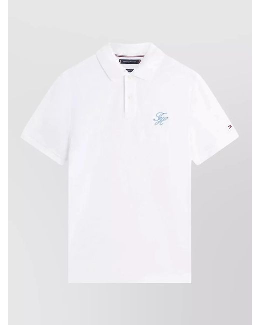 Tommy Hilfiger White Script Logo Polo Shirt Short Sleeves for men