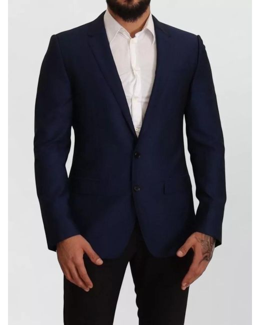 Dolce & Gabbana Blue Virgin Wool Slim-Fit Blazer for men