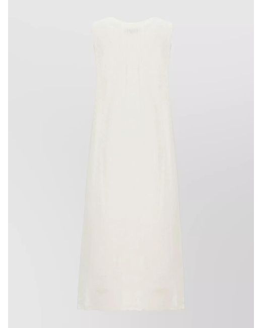 DUNST White Cotton Dress Pleated Skirt Scalloped Hem Sleeveless