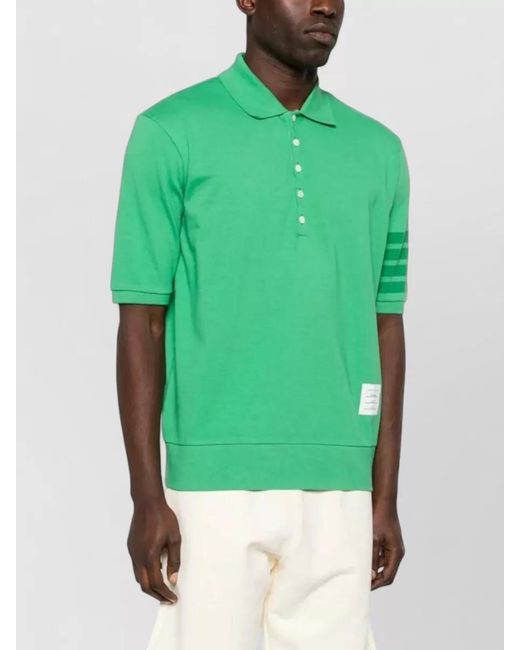 Thom Browne Green Ribbed Short-Sleeve Polo Shirt for men