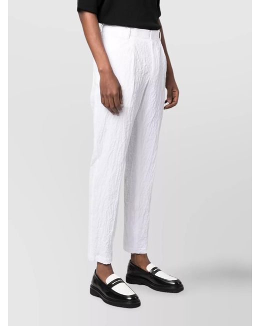 Emporio Armani White Cotton Straight-Leg Cropped Trousers for men