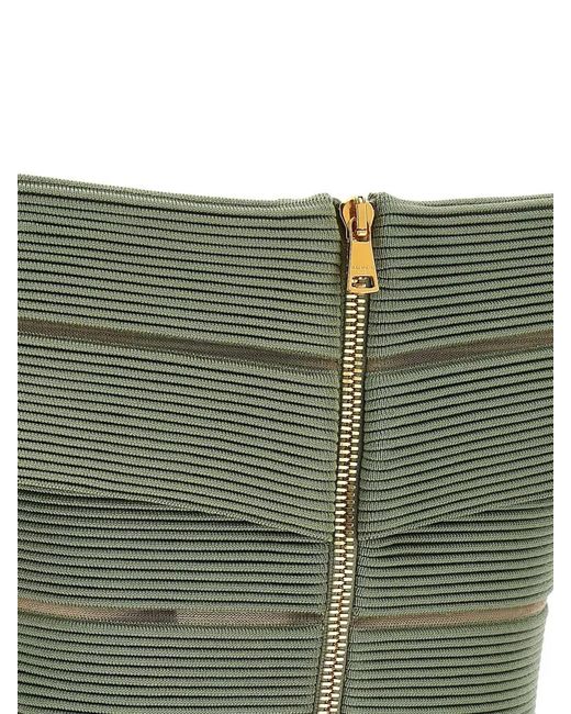 Balmain Green Off Shoulder Ribbed Cropped Knit Top