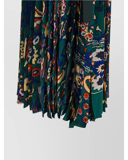 Sacai Blue Floral-Print Pleated Skirt