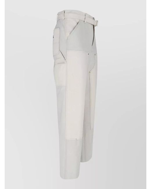 Sacai White Straight Trousers Belt Loops Contrast Stitching for men