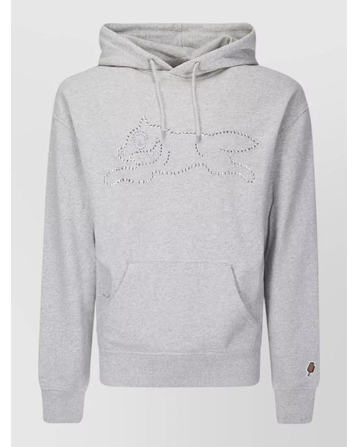 ICECREAM Gray Crystal Logo Cotton Hooded Sweatshirt for men