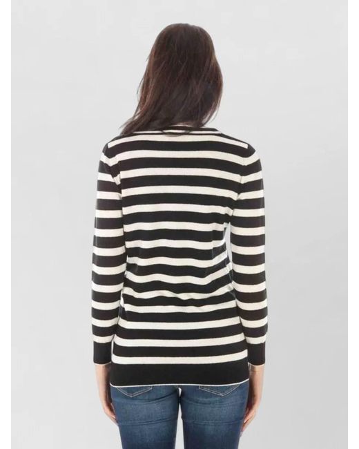 Fred Perry Black Wool Cashmere Striped V-Neck Long-Sleeve Sweater