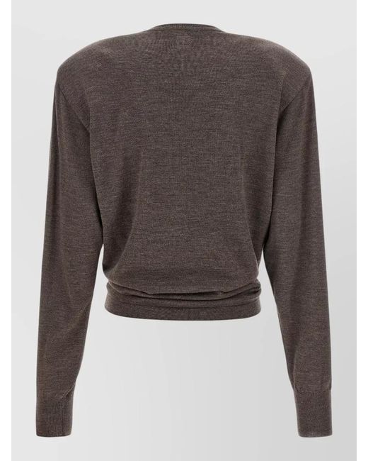 Magda Butrym Gray 31 Sweater Cropped Knotted Detail Round Neck