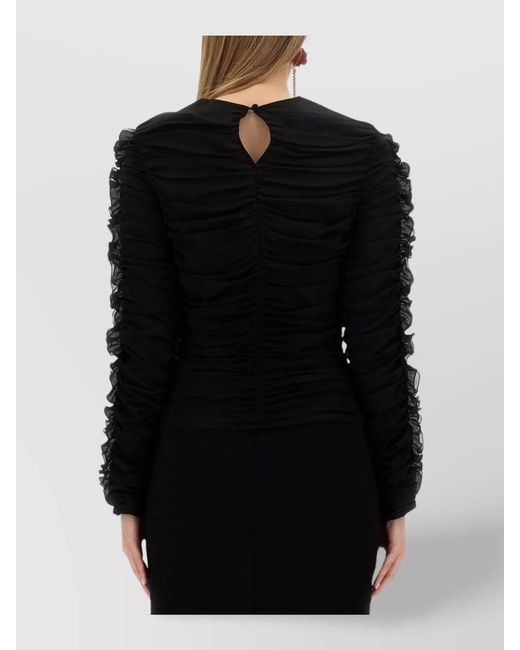 Magda Butrym Black Silk Skinny-Fit Ruched Blouse
