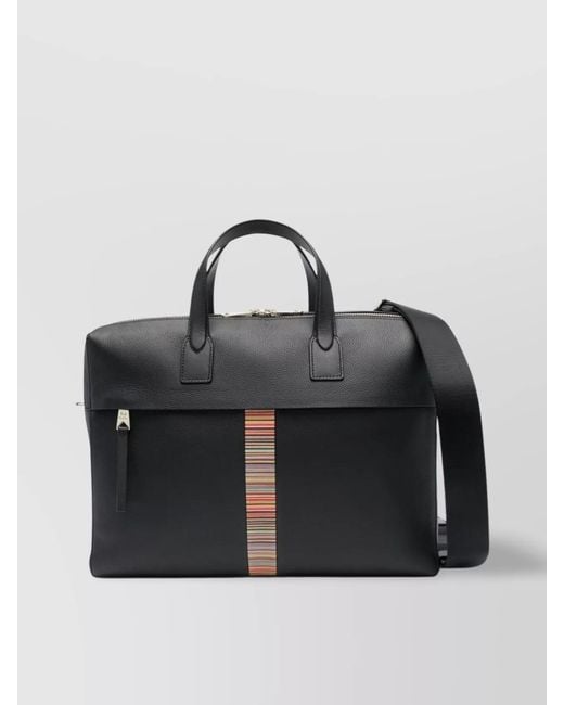 Paul Smith Black Leather Briefcase With Signature Stripe Detail for men
