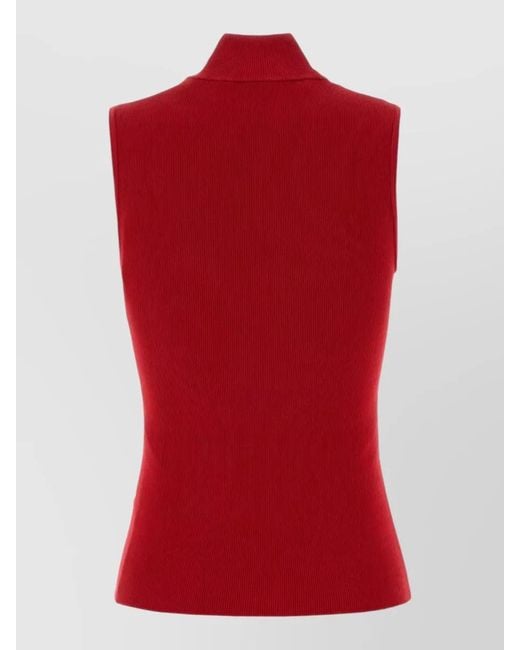 Loewe Red High Neck Ribbed Sleeveless Knit Top