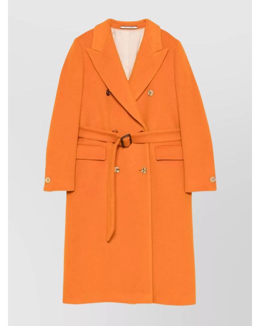 Tagliatore Orange Wool Double-Breasted Belted Coat