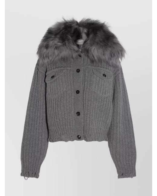Blumarine Gray Casual Jacket With Faux Fur Collar