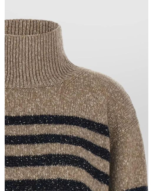 Brunello Cucinelli Gray Dazzling Stripes Sequin Wool Cashmere Sweater