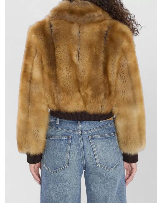 Saint Laurent Blue Shearling Bomber Jacket Cropped Fur Texture