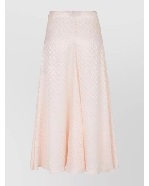 Fendi Pink Silk Ff Jacquard Checked A-Line Midi Skirt