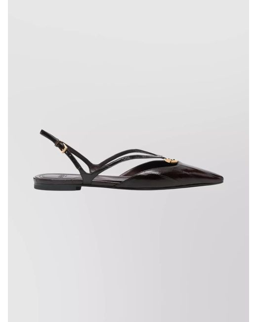Fendi Black Fold Leather Slingback Flats