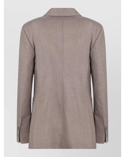 Max Mara Gray Double Breasted Jacket Notched Lapels Pockets