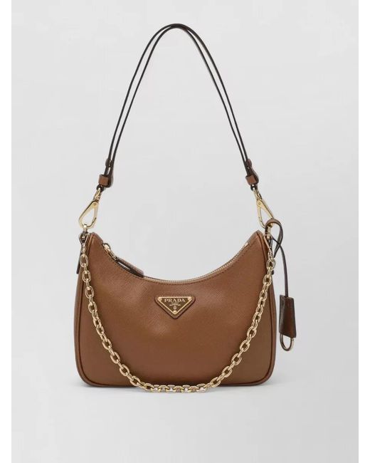 Prada White Shoulder Bag Adjustable Strap Chain Detail