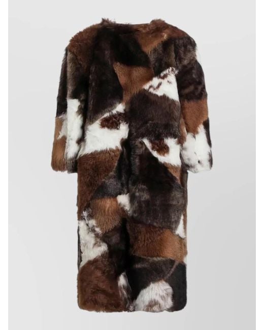 Prada Black Long Jacket Faux Fur Patchwork Design