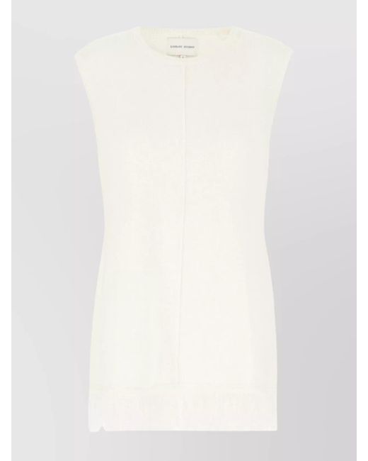 Loulou de Saison White Fringed Hem Sleeveless Round Neck Top