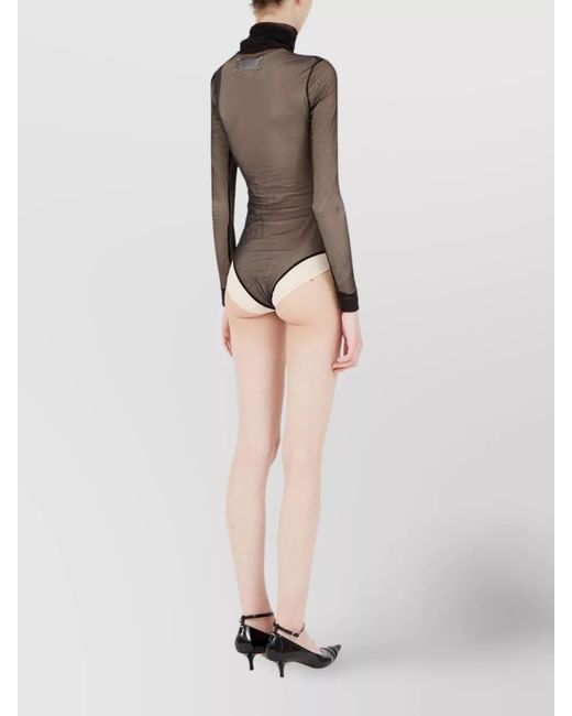 Maison Margiela Gray Sheer Turtleneck Long-Sleeve Bodysuit