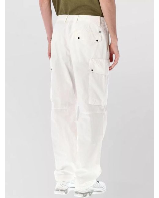 C P Company White Cargo Shorts Microreps Fabric Straight Leg for men