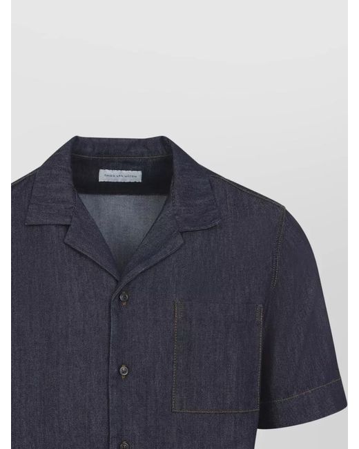 Dries Van Noten Blue Cotton Short-Sleeve Shirt for men