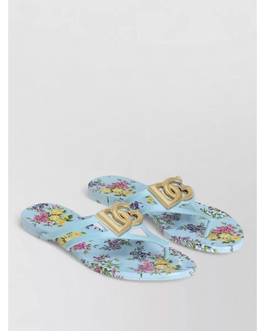 Dolce & Gabbana Blue Floral Print Handmade Flat Sole Slides