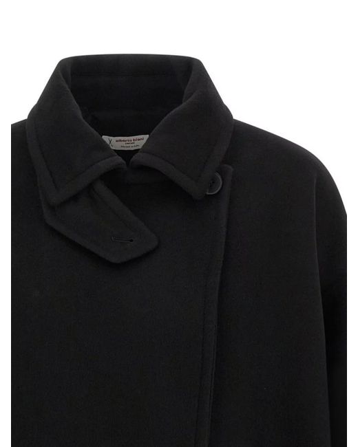 Alberto Biani Black Virgin Wool Double-Breasted Oversized Coat