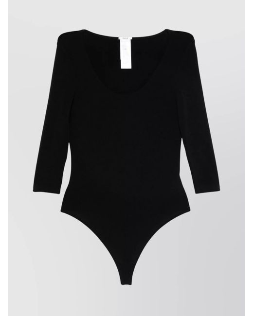 Wolford Black Modal Scoop Neck Three Quarter Sleeve Bodysuit