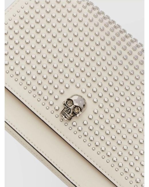 McQueen White Skull Small Leather Studded Shoulder Bag