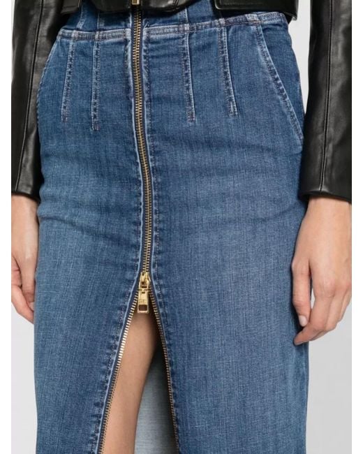 Elisabetta Franchi Blue High Waist Denim Midi Pencil Skirt