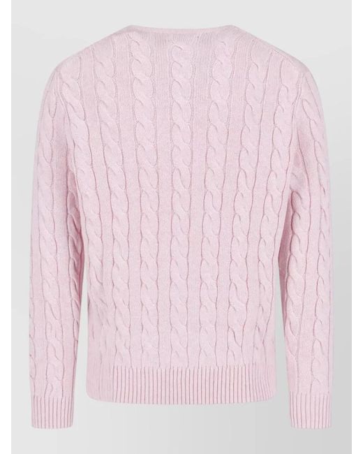 Polo Ralph Lauren Pink Crewneck Sweater Cable Knit Ribbed Trims for men