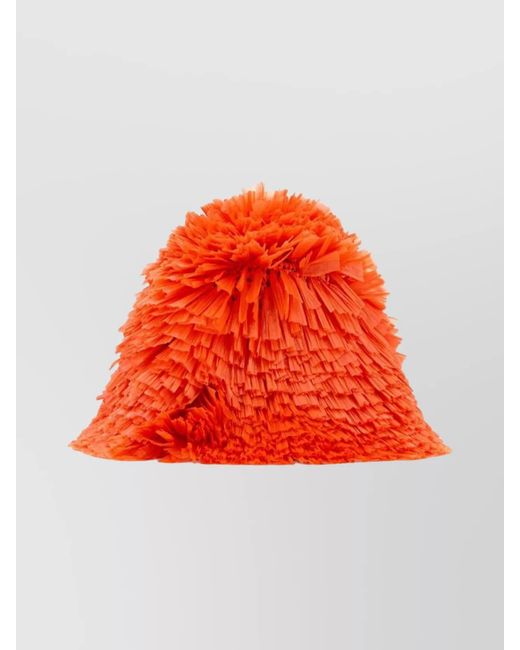 Prada Orange Raffia Embellished Bucket Hat