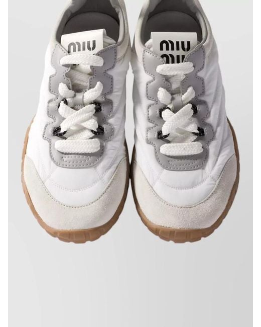 Miu Miu White Nylon Suede Lace Up Shoes Contrast Panels