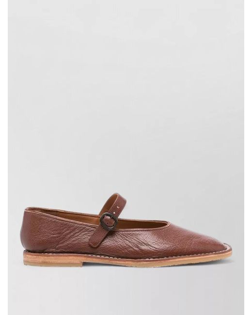 Hereu Brown Brava Leather Ballerina Shoes Flat Sole